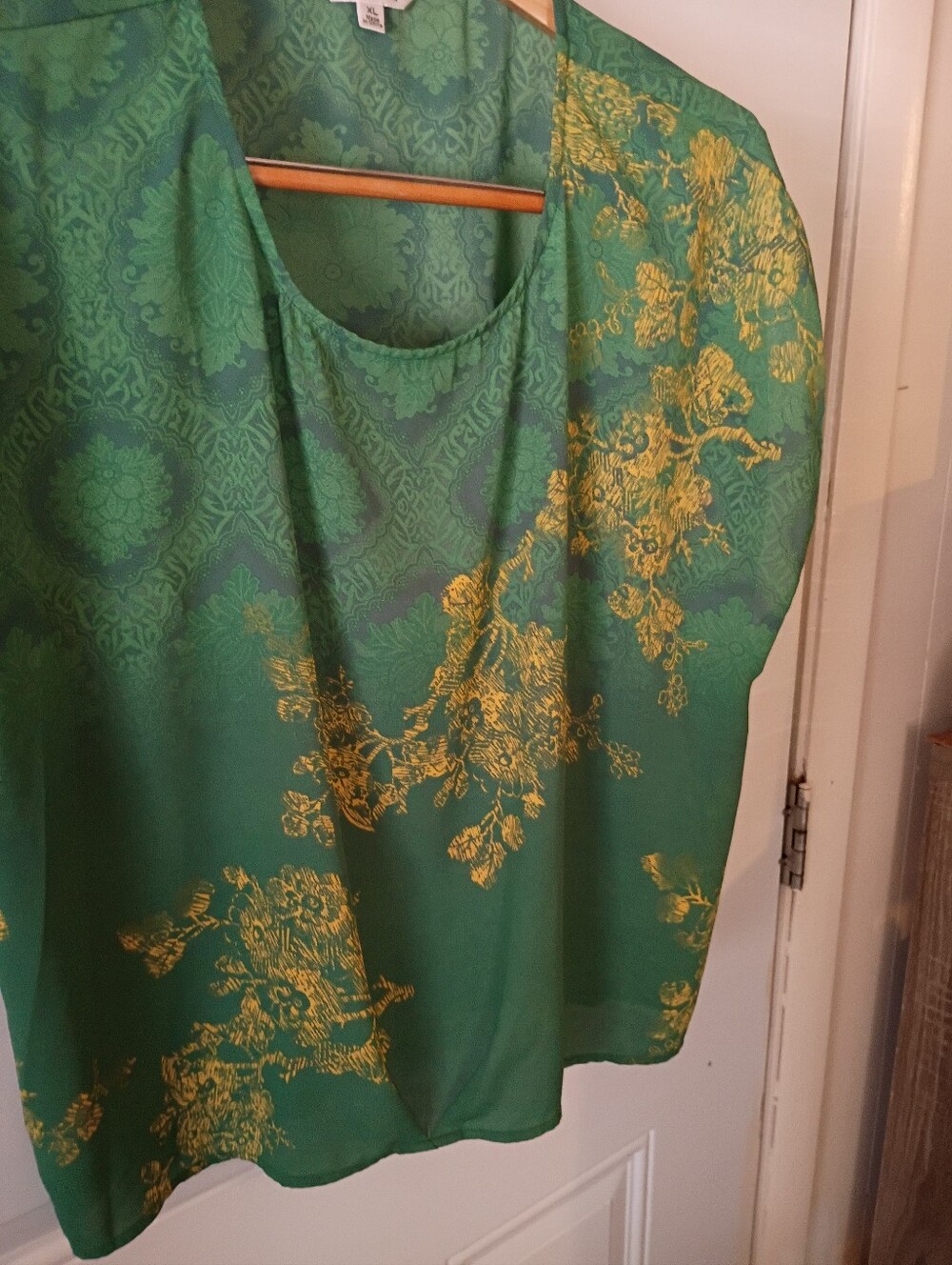Green & Gold Floral Women's Top - Sleeveless Lightweight Blouse